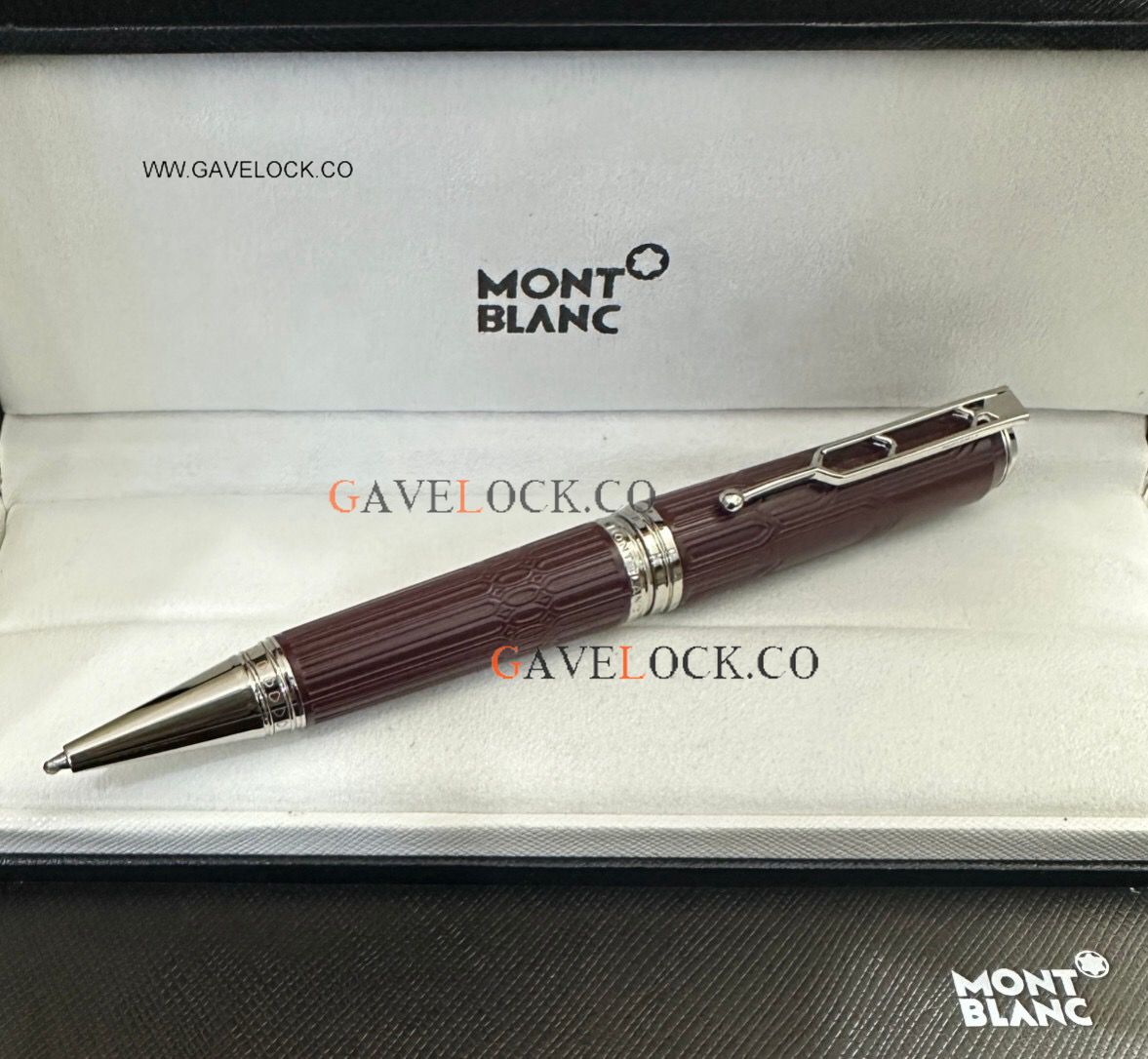 AAA Copy Montblanc Victor Hugo dark red Barrel & Silver Clip Ballpoint Pen